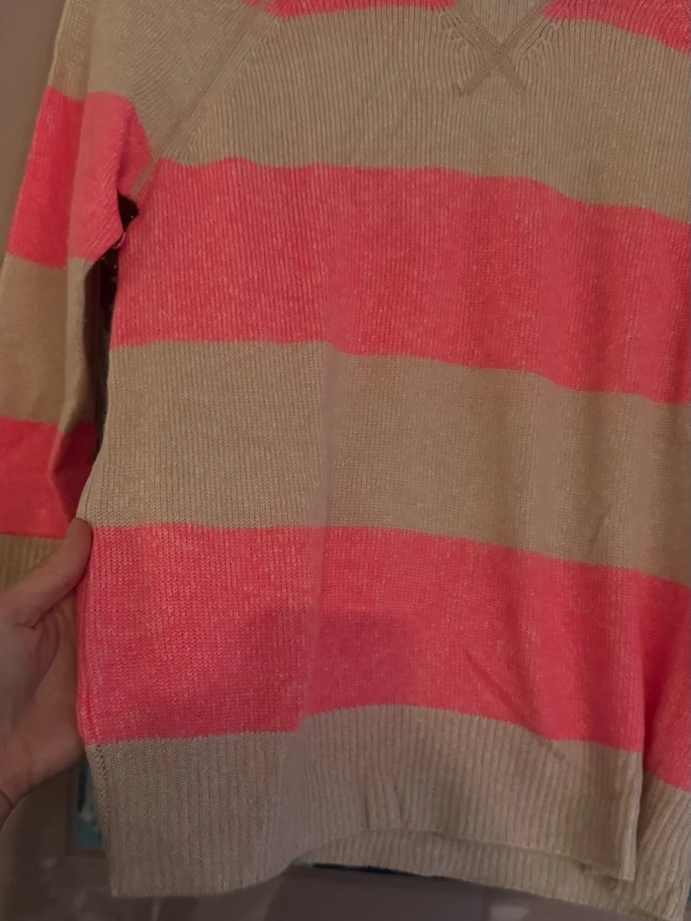 J. Crew Women’s Crewneck Sweater in Tan and Coral Stripes